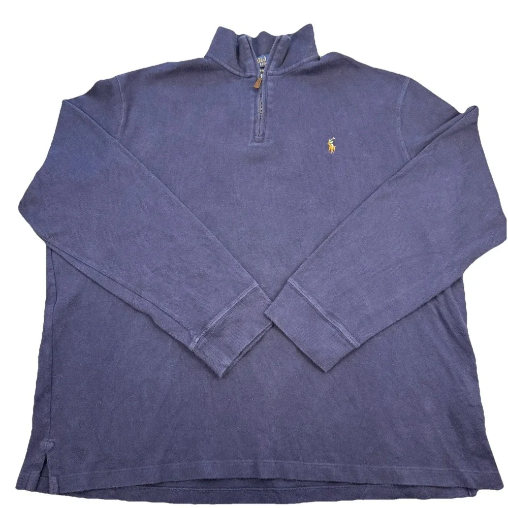 Polo‎ Ralph Lauren Mens Large Navy Blue Estate Rib Quarter Zip Pullover Sweater